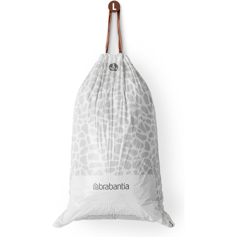 Sac poubelle 40/45 litres à liens coulissants Brabantia L blanc - 10 sacs