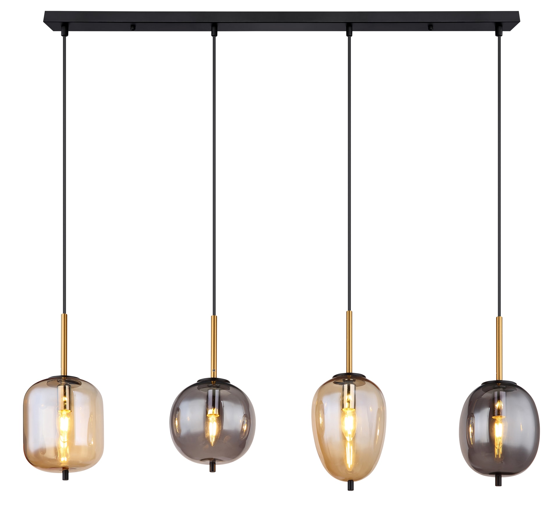 GLOBO Retrofit Balkenpendel BLACKY 4-flg schwarz /rauchfarbig amber
