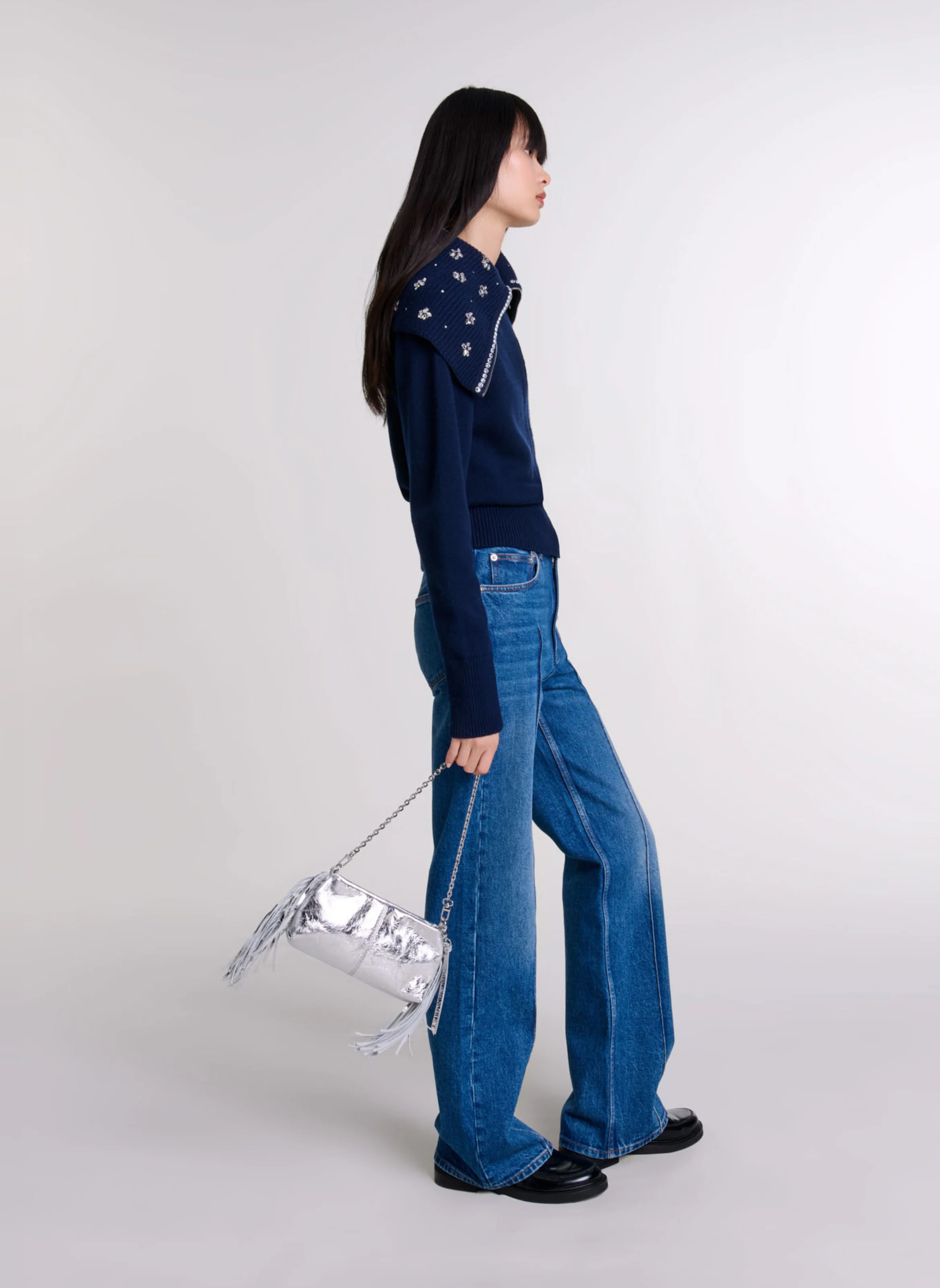 Cardigan droit col camionneur | Bleu