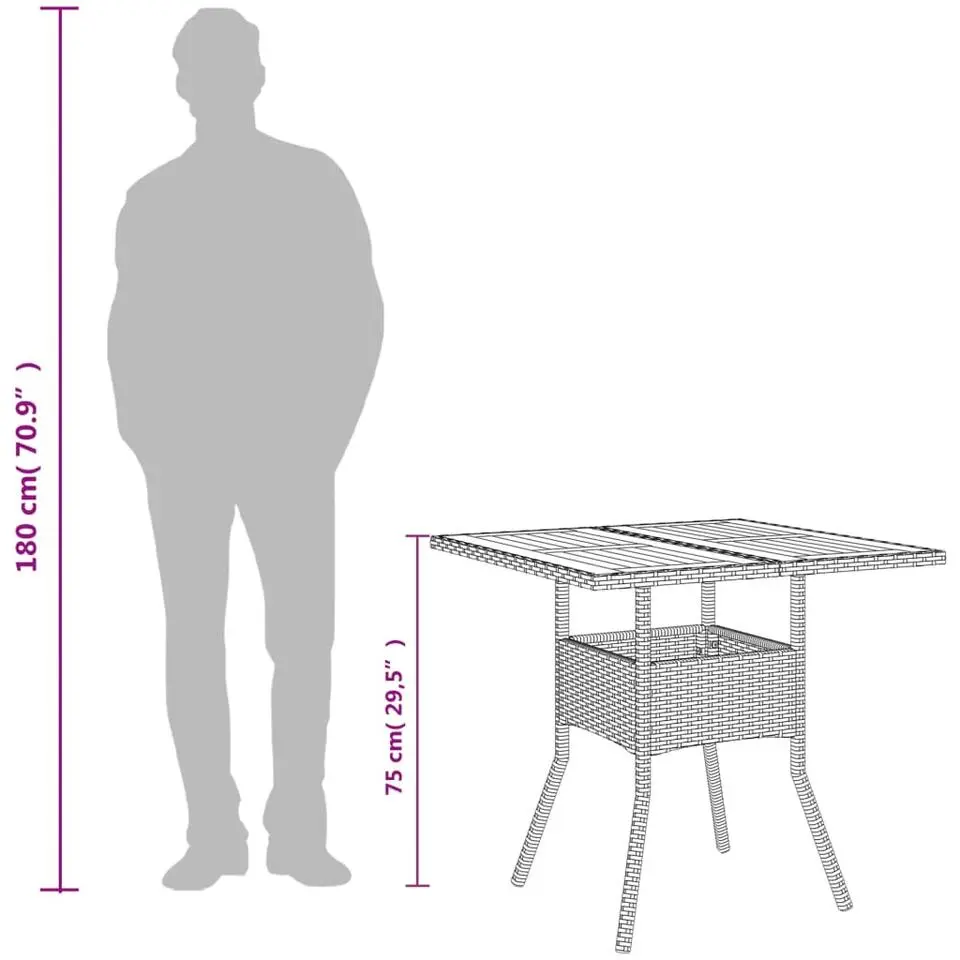 vidaXL - Tuintafel met acaciahouten blad - Grijs - Poly rattan - 80 x 80 x 75 cm