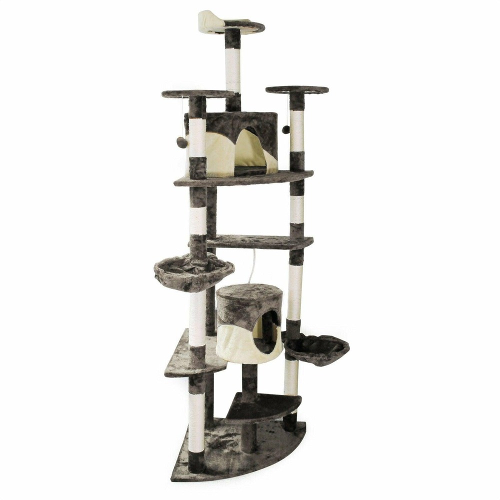 Arbre à chat d‘angle plateforme d‘observation jeux griffoir sisal 210 cm gris et blanc