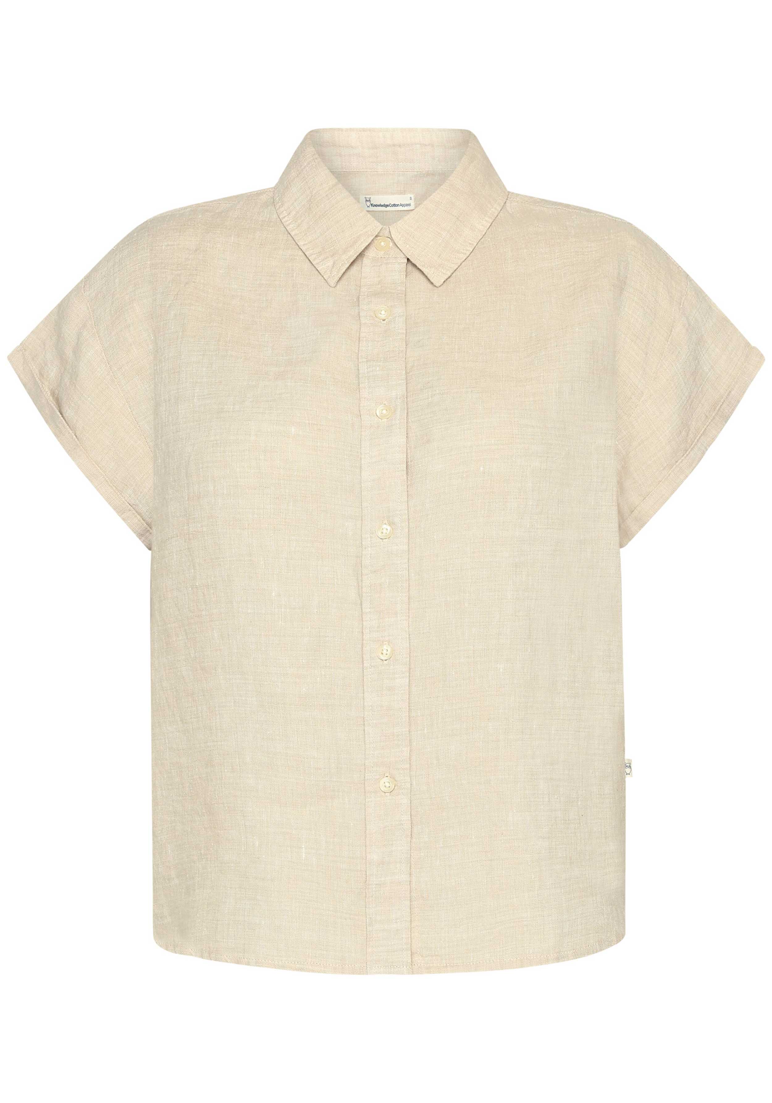 Knowledge Cotton Apparel Hemdbluse Aster Fold Up SS Linen Shirt Yarndyed Feather Gray