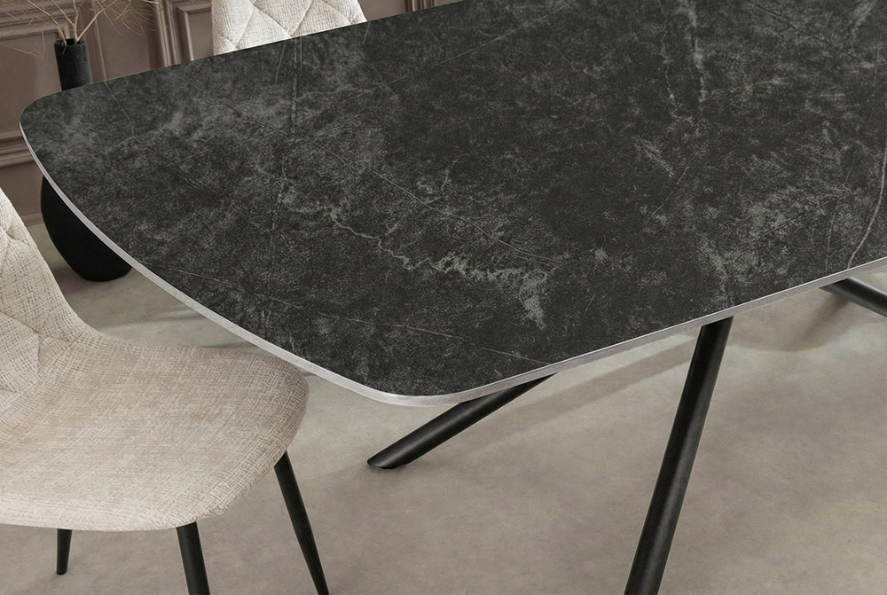 Design Esstisch OSAKA 160cm anthrazit Keramik schwarz Sterngestell Metall
