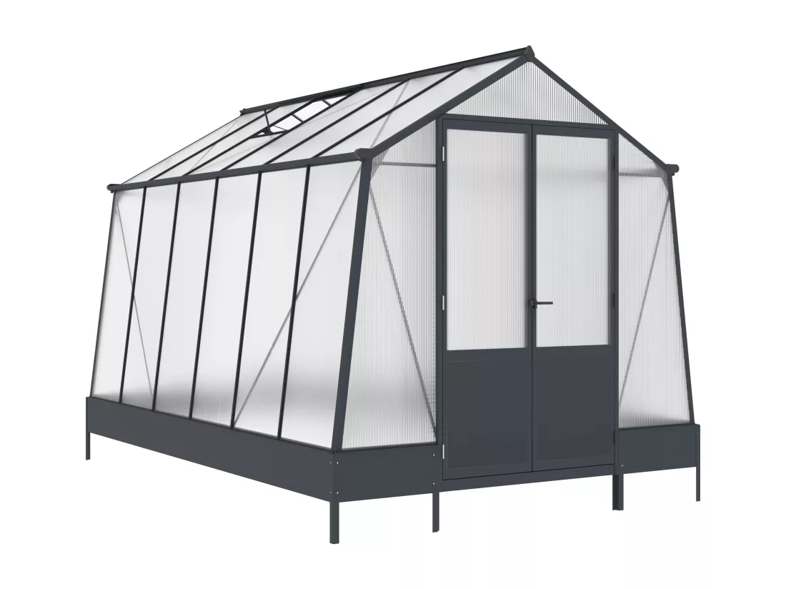 Serre de jardin en polycarbonate 9,1 m² avec embase - Anthracite - ASARINA