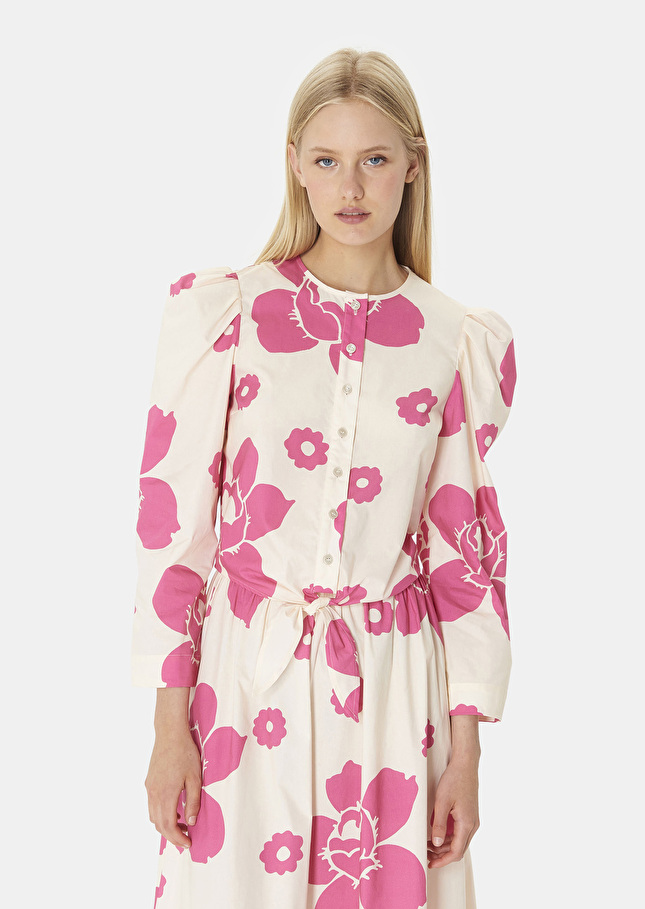Chemise Cleoécrue imprimée fleuri en popeline