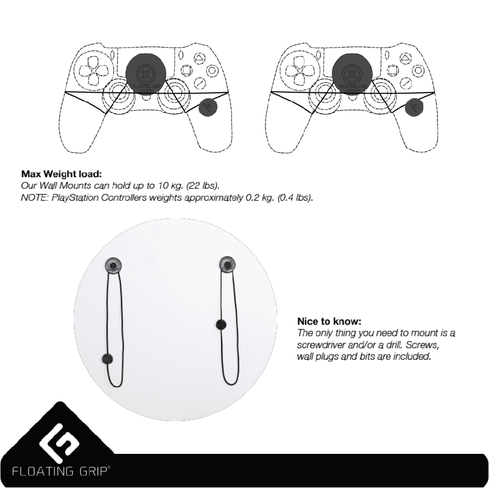 FLOATING GRIP® beslag til PlayStation 4 Pro konsol og controllers, Sort