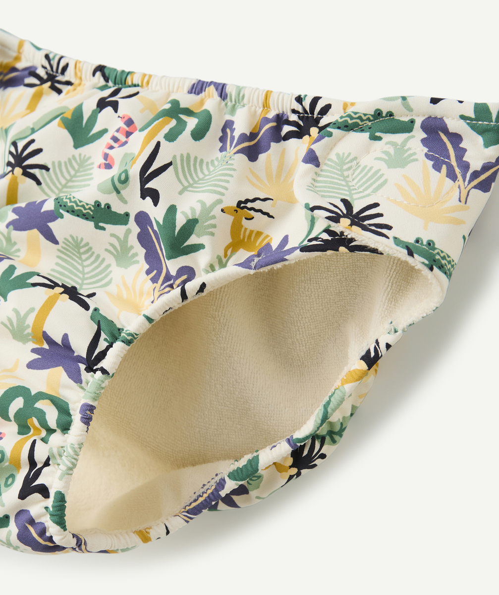 couche de bain bébé garçon en fibres recyclées écrue et imprimée tropical