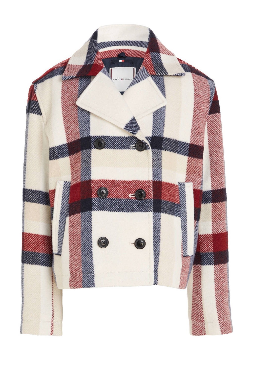 Tommy Hilfiger geruite coat van polyester ecru/rood/donkerblauw