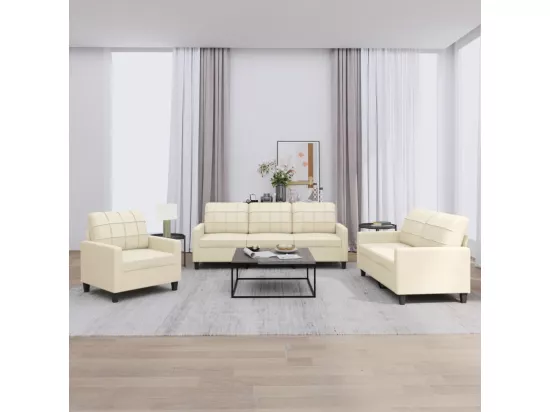 Ensemble de canapés 3 pcs avec coussins Crème Similicuir