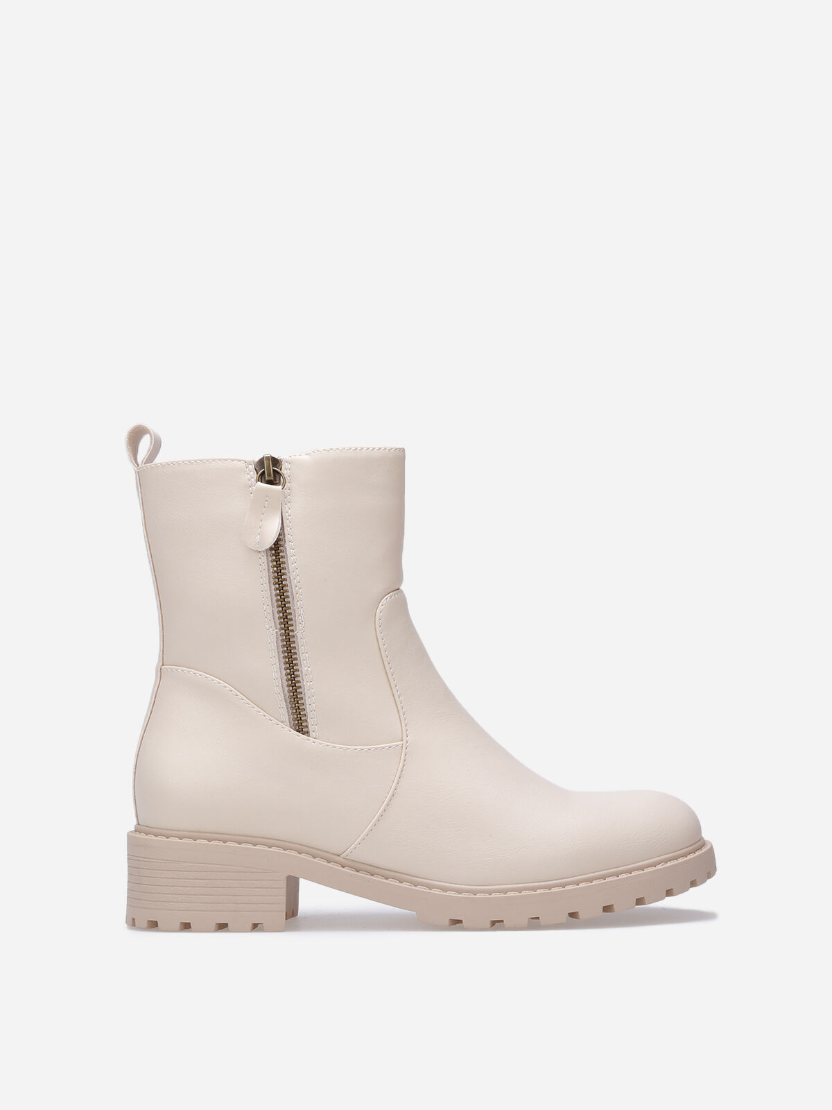 Bottines à empiècements et zip décoratif- Beige