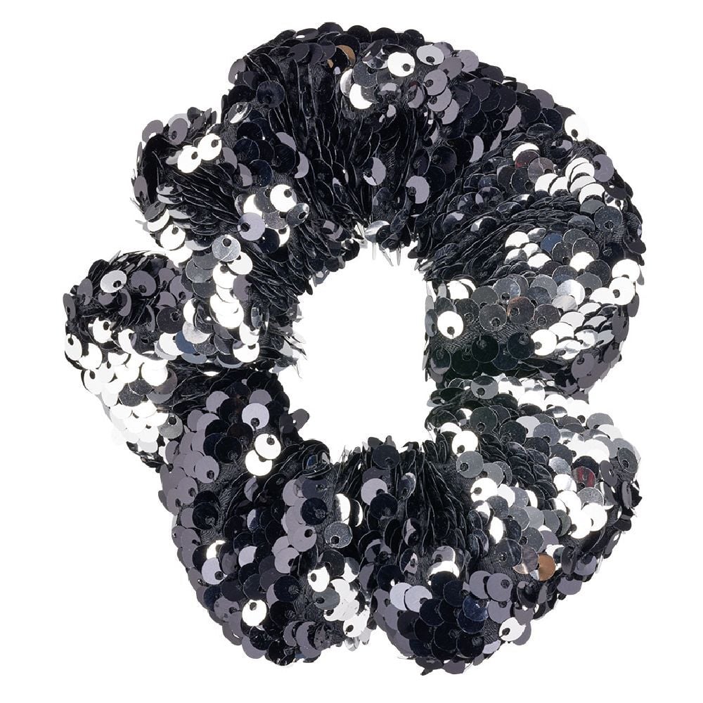 Chouchou à sequins noir et argenté