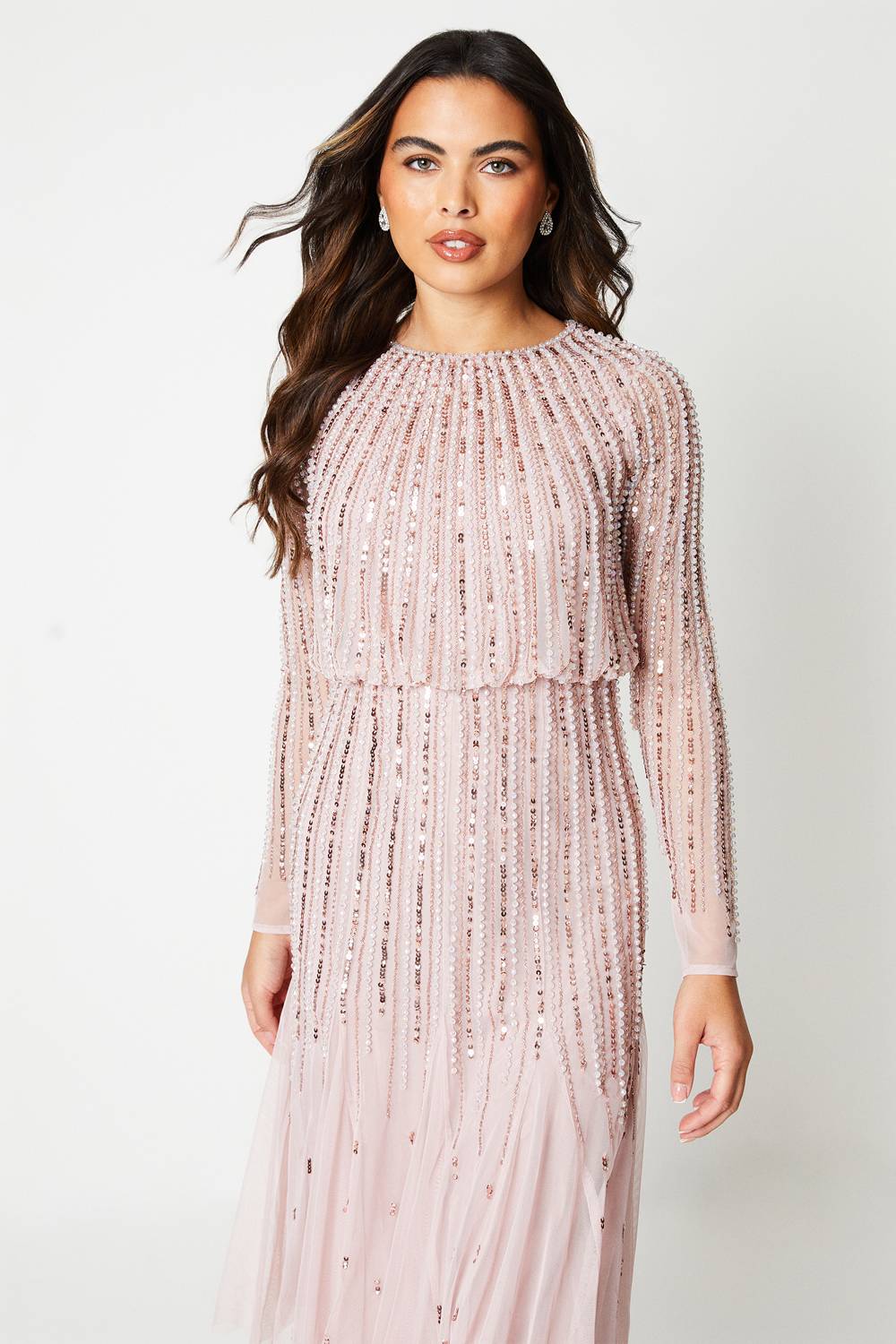Coast Robe Mi-Longue à Manches Longues et Sequins de Soirée