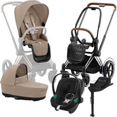 Cybex e-Priam Duovogn inkl. Aton B2 & Base, Cozy Beige/Chrome Brown