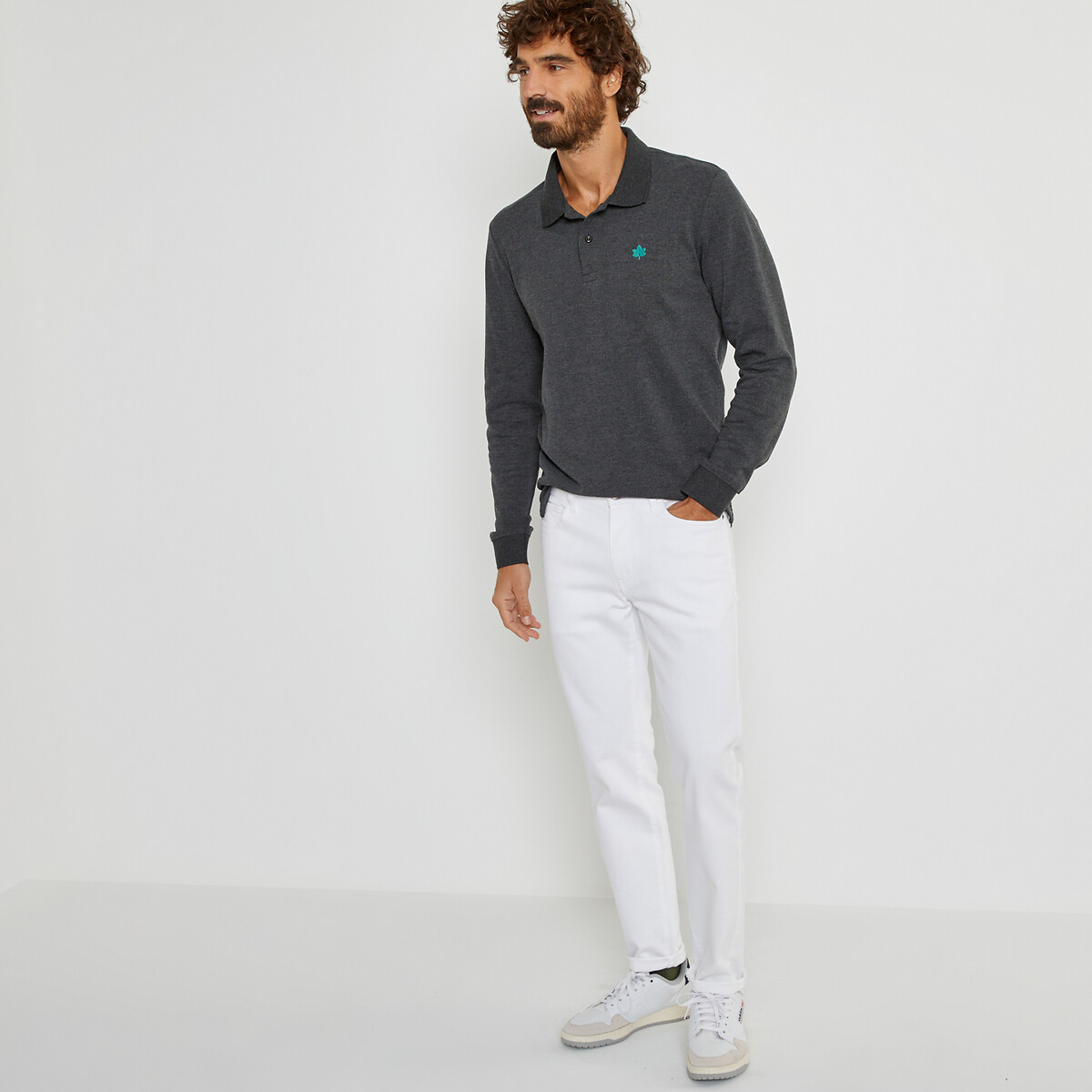 COLEÇÕES LA REDOUTE<br>Camisa polo de manga comprida em puro algodão orgânico