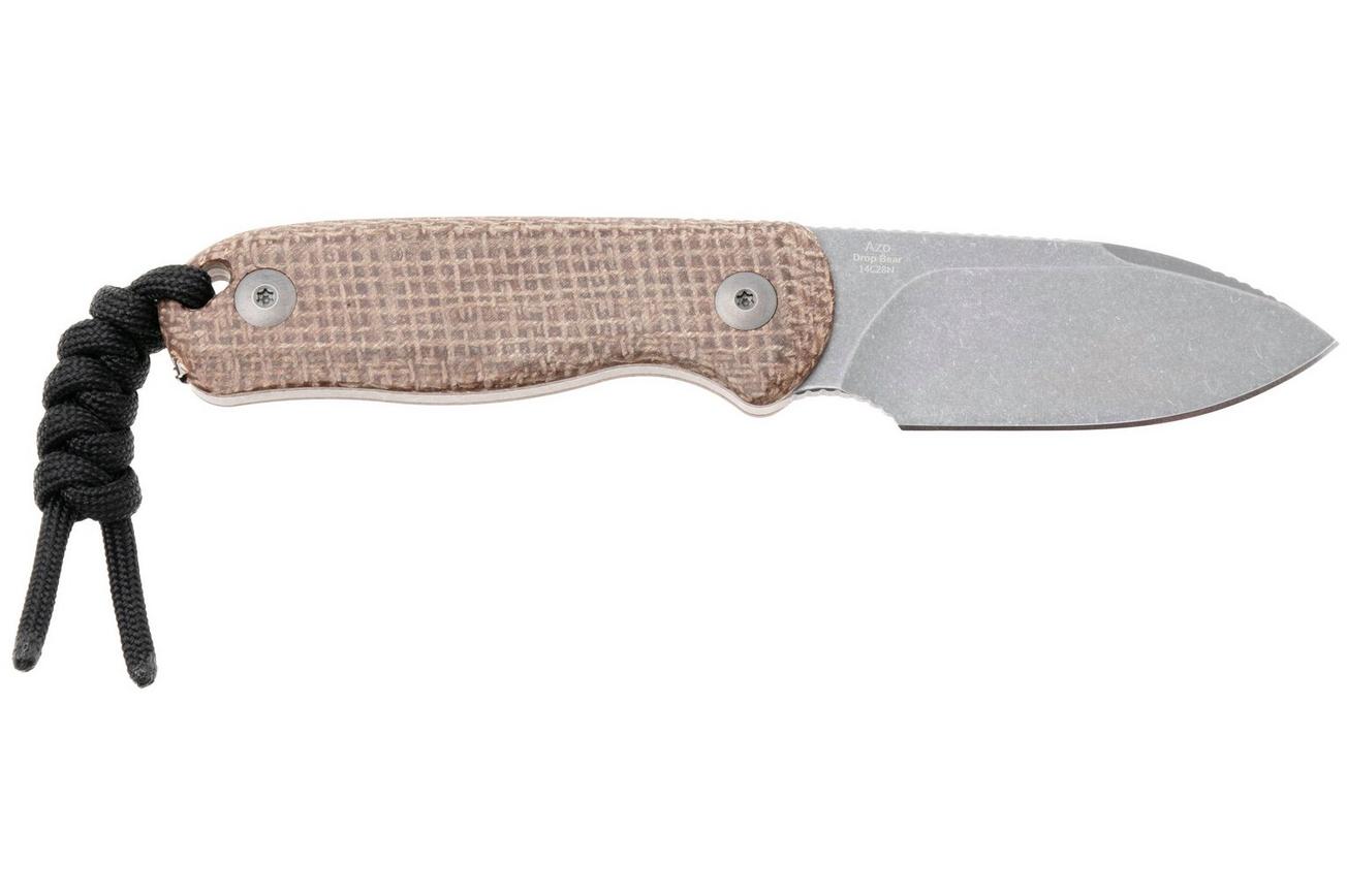Kizer Drop Bear 1094A1 Gray Stonewash 14C28N, Burlap Micarta, vaststaand mes
