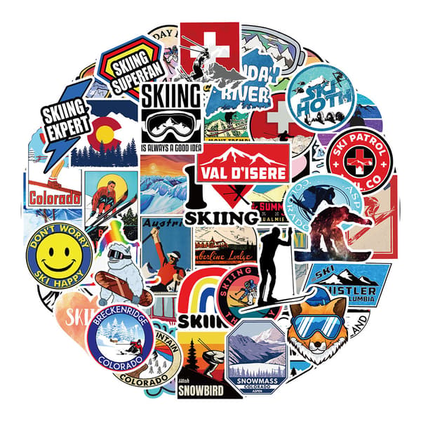 50 klistremerker med skitema for vintersportsentusiaster