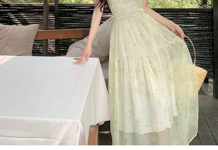 Morning Glory - Maxi A-lijn jurk met spaghettibandjes en print