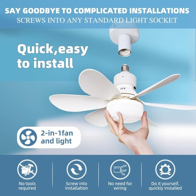 30W Loftsventilator E27 lampe 3 farve lys med fjernbetjening