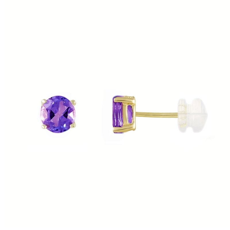 Boucles d'Oreilles Or Jaune et Améthyste Ronde