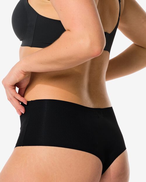 string taille haute microfibre côtelé pour femme noir