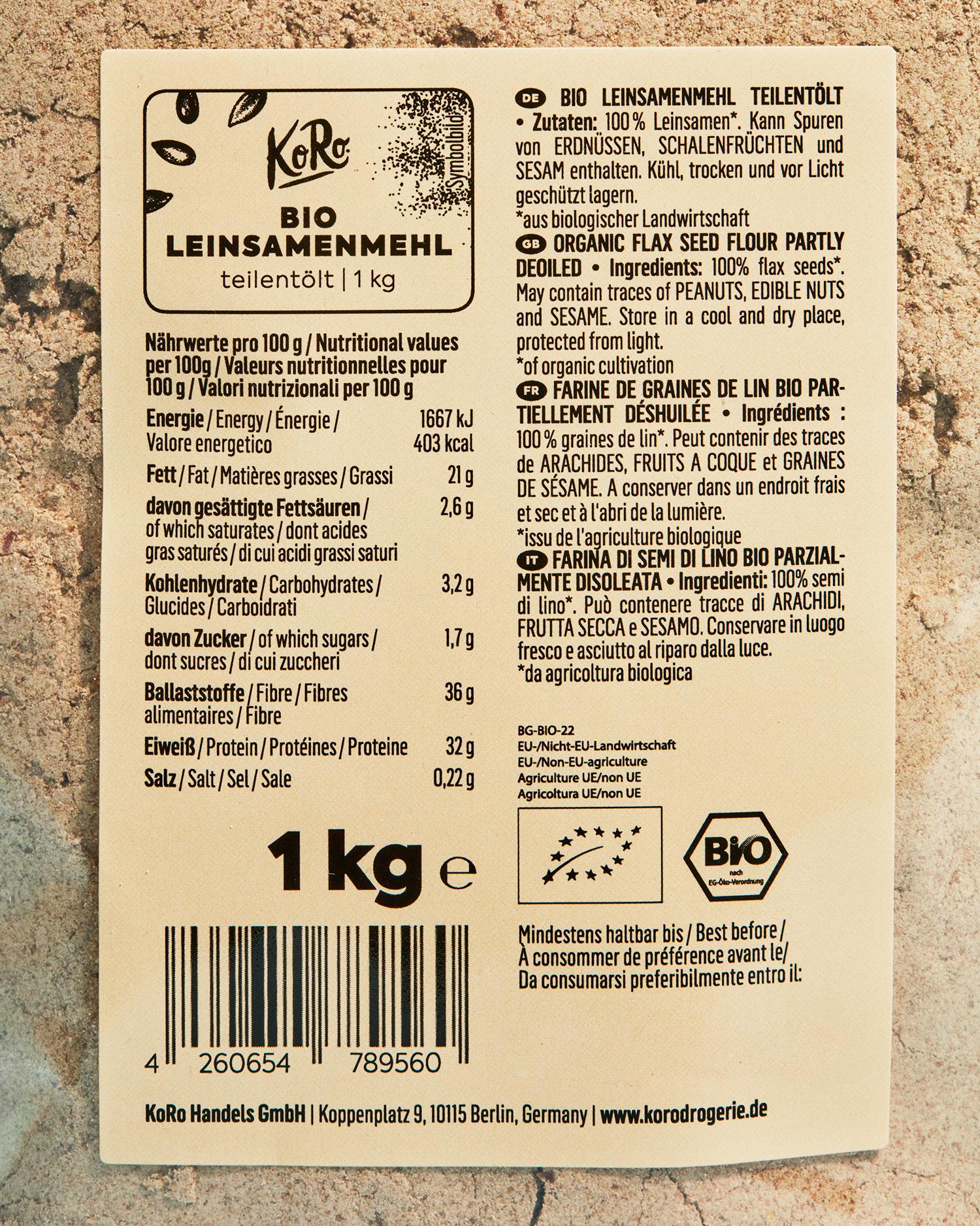 Teilentöltes Bio Leinsamenmehl 1 kg