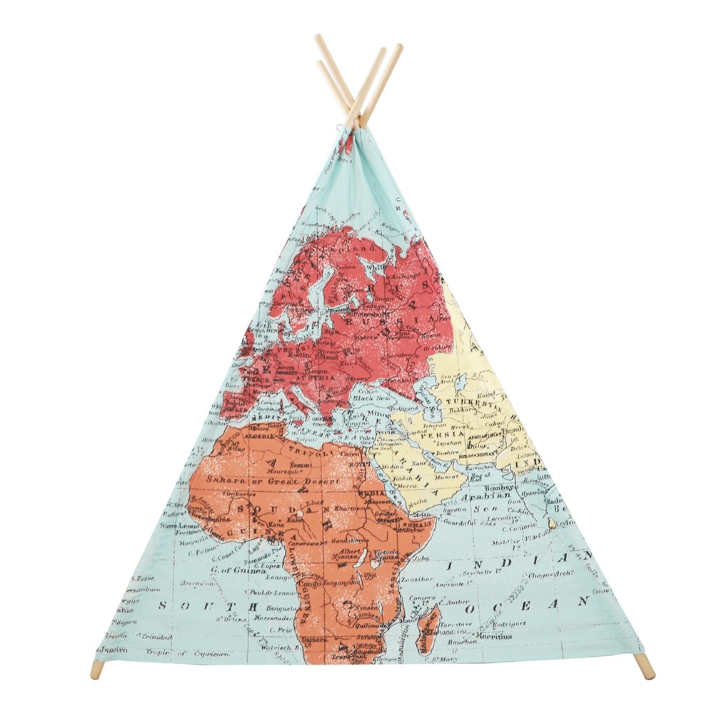 Sunny tente tipi pour enfants avec carte du monde en couleur
