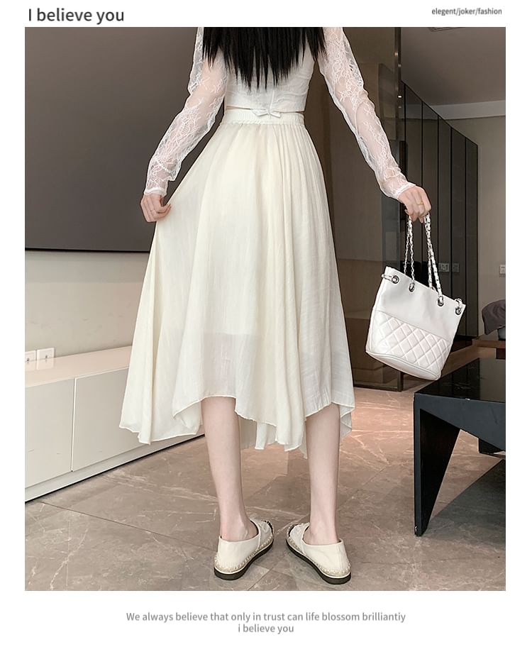 Moon City - Effen asymmetrische midi-A-lijn rok met elastische taille