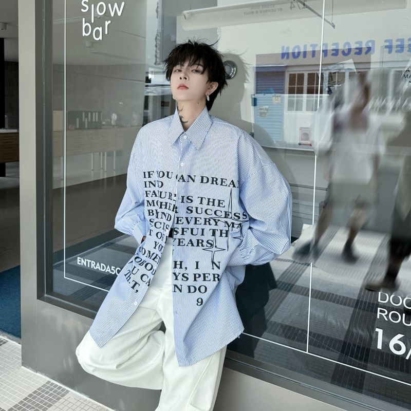 Adotuastic - Gestreept shirt met lange mouwen en letters