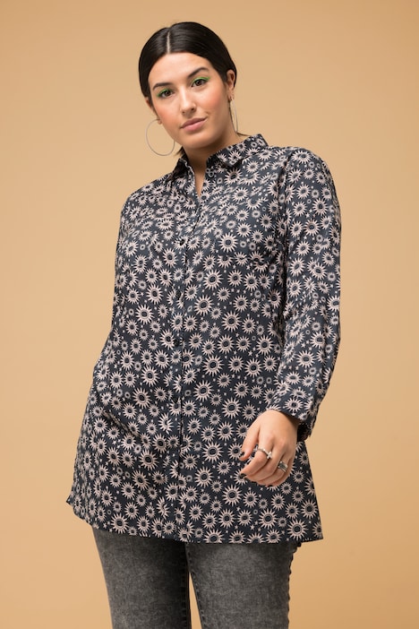 Hemdbluse, Boxy Shape, Sun-Print, Hemdkragen, Langarm