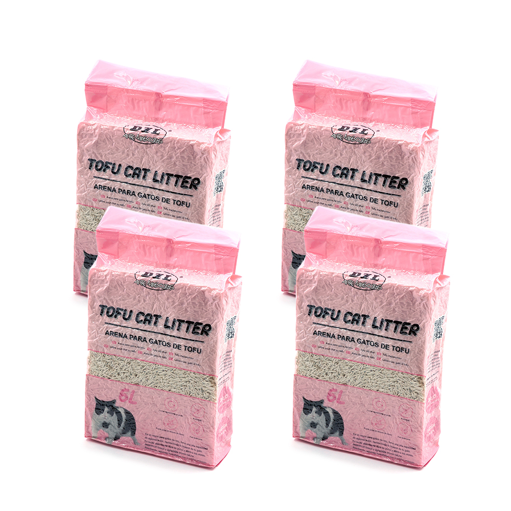 Areia higiênica orgânica de tofu vegetal para gatos, sem poeira, com aglomerante natural.
