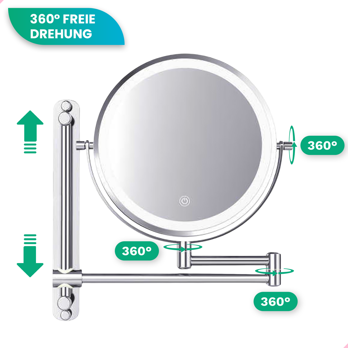 Mirlux Make-upspiegel met LED-verlichting, cosmetische spiegel 7x vergroting rond wandmodel chroom