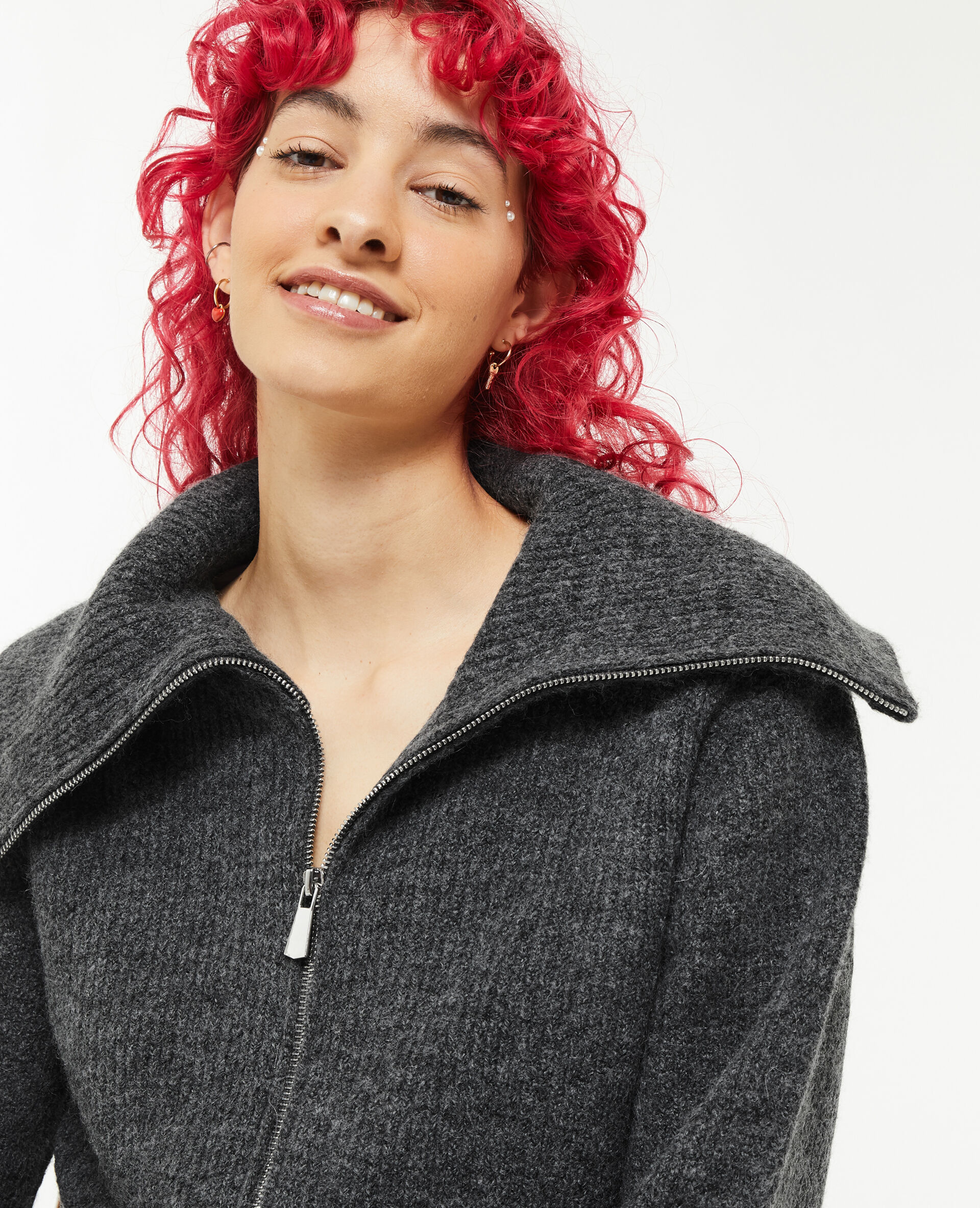 Gilet zippé col camionneur - Gris foncé