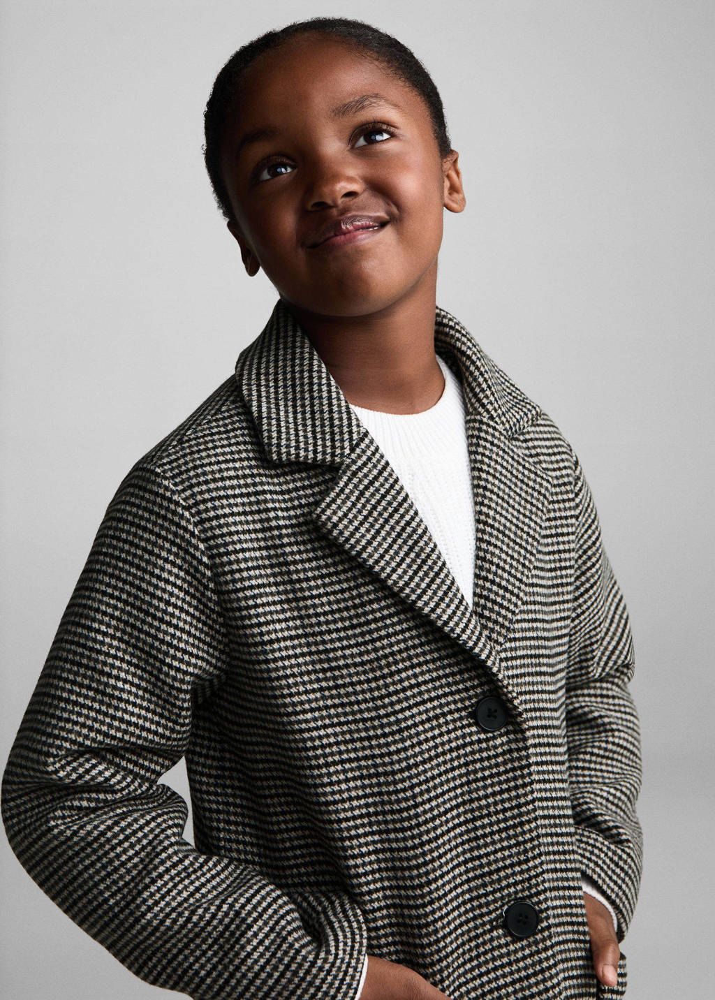 Mango Kids winterjas met pied-de-poule bruin/beige/zwart