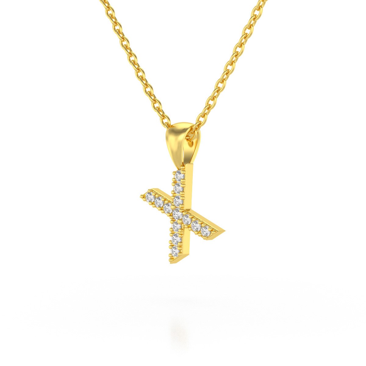 Collier Pendentif ADEN Lettre X Or 750 Jaune Diamant Chaine Or 750 incluse 0.72grs