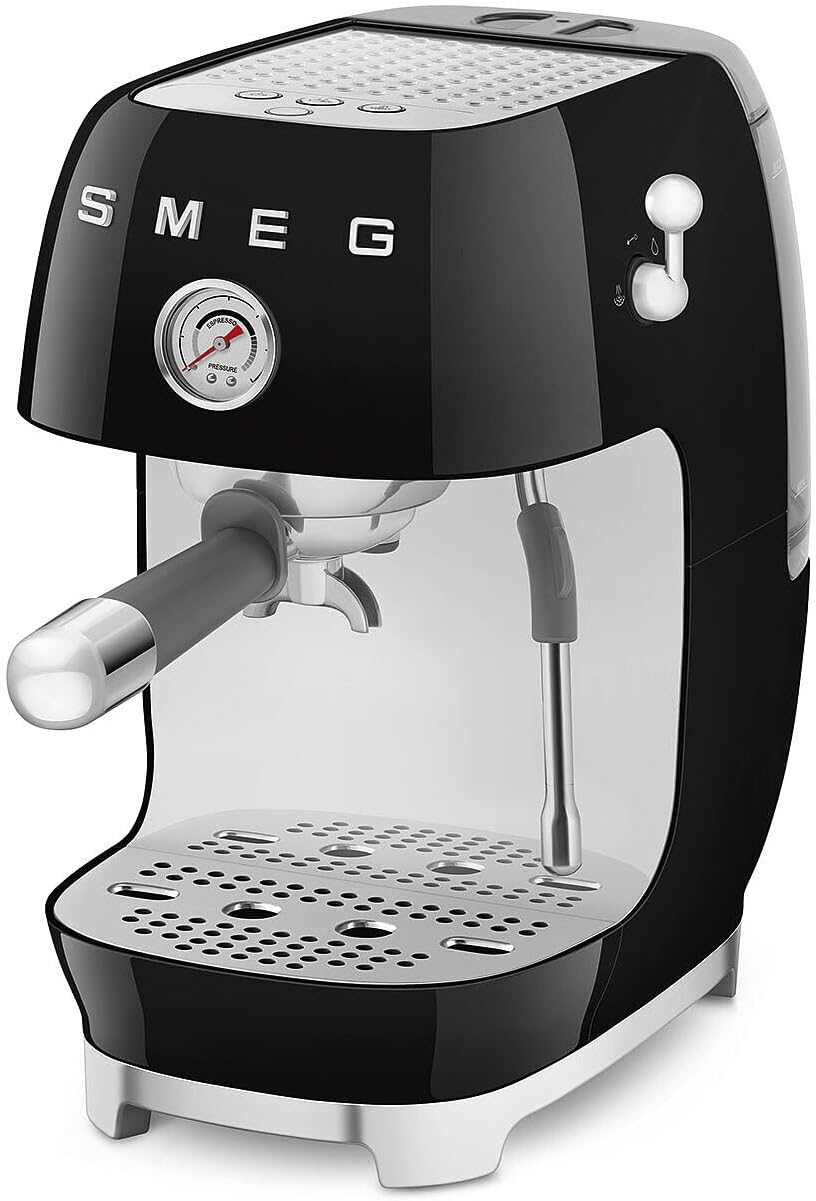 Smeg, ECF03BLEU Manuelle Espressomaschine, Thermoblock, Cold Brew, Dampfdüse und Manometer, 1,4 l Tank, 1650 W, Schwarz