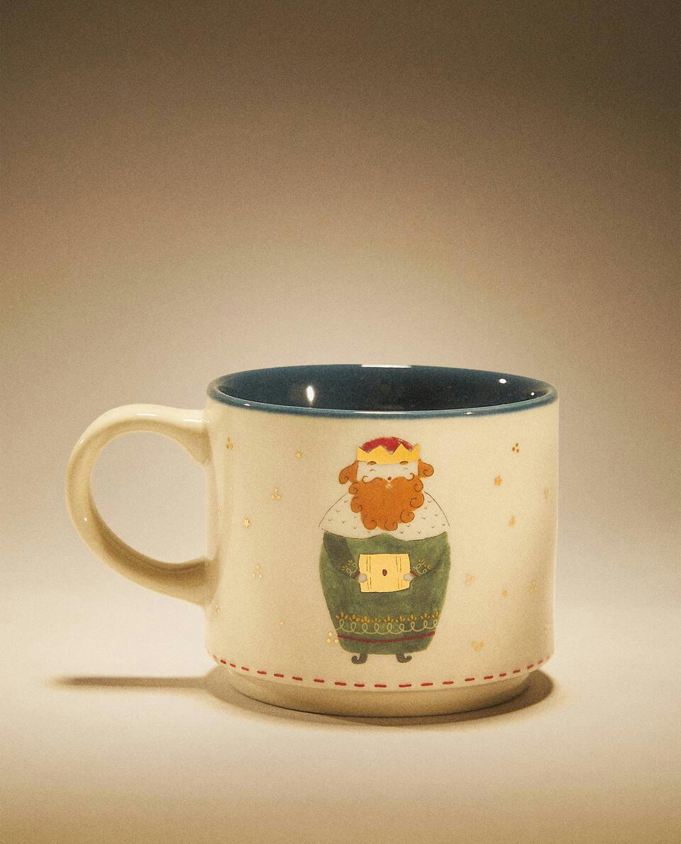 Caneca infantil de Natal em cerâmica com a imagem de São Caspar.