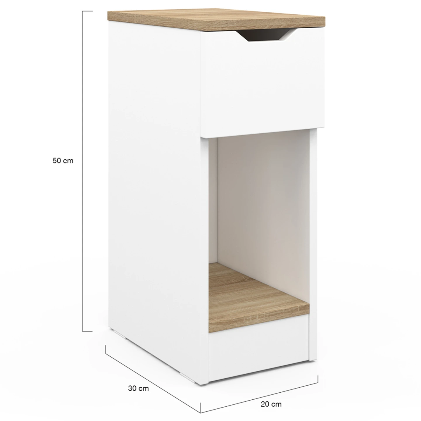 Lot de 2 tables de chevet ANOUK 1 tiroir avec niche blanc et bois