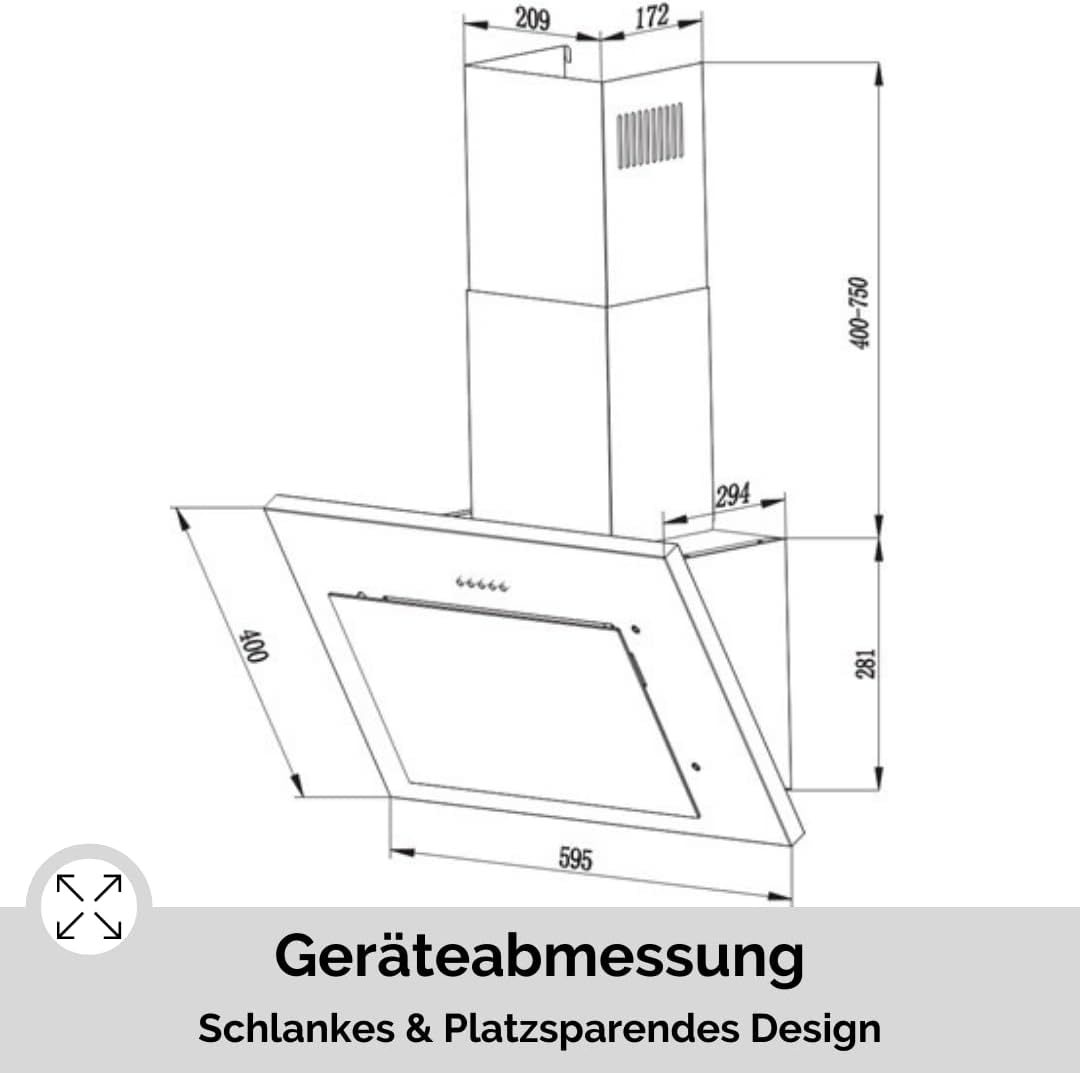 PKM Schräghaube S28-60BWPY | Kopffreihaube | Dunstabzugshaube | Breite 60 cm | Metall und Glas |weiß | Abluft | Umluft