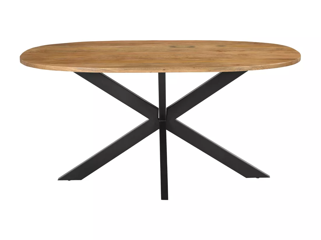 Table à manger 6 personnes en bois de manguier et métal noir - Naturel clair - PATRICIA