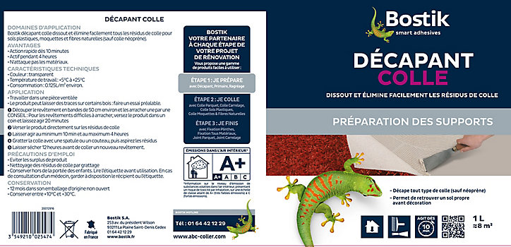 Décapant Bostik Décapant Colle 1 L sols PVC et moquette