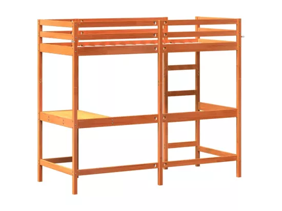 Lit superposé avec bureau cire marron 75x190 cm bois pin massif