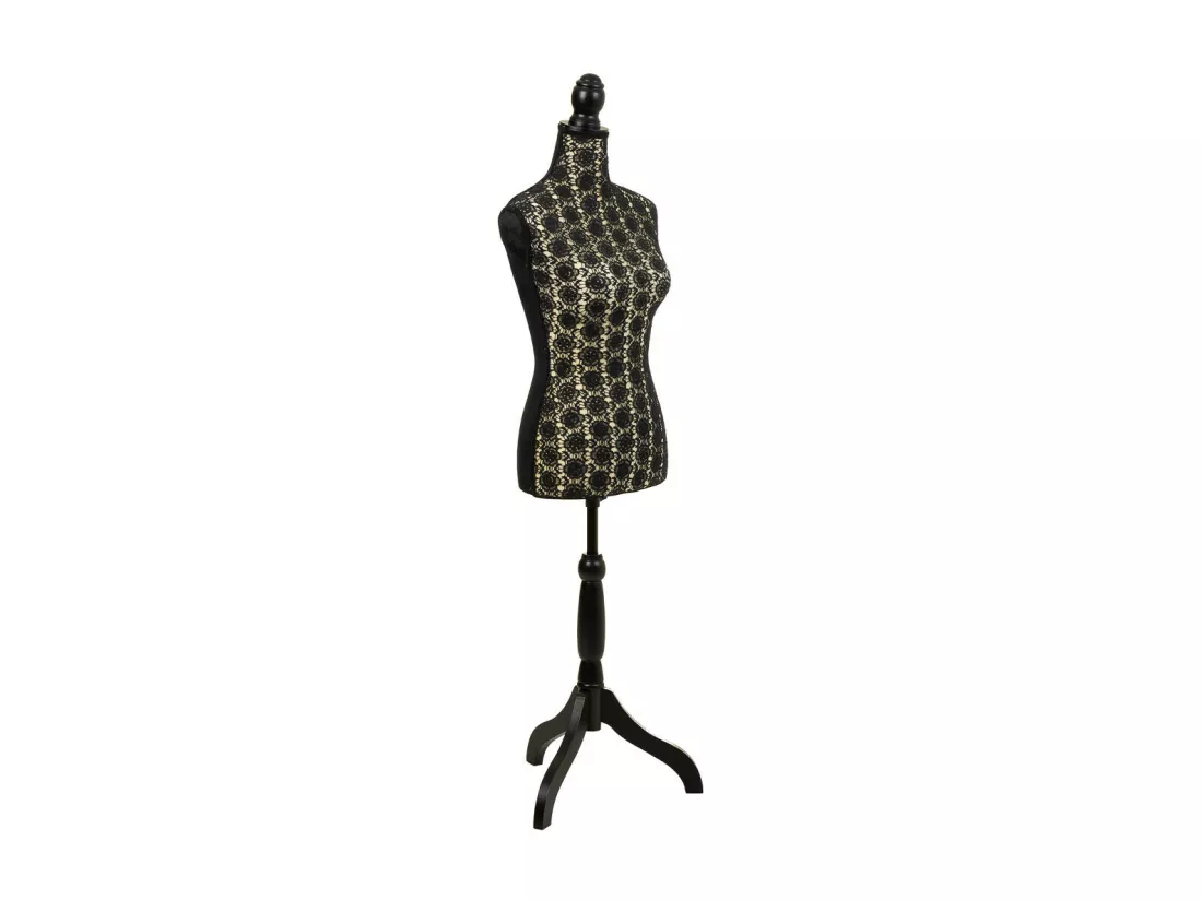 Mannequin en bois et mousse habillé de tissu noir 24x37,5x168h