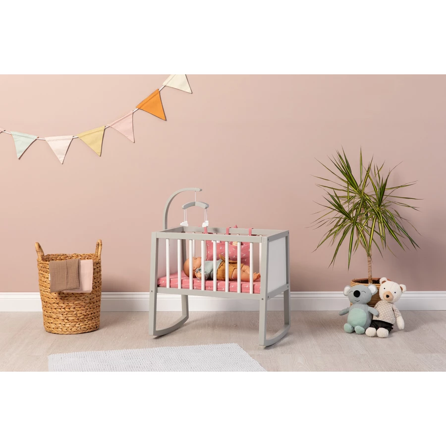 MUSTERKIND®  Puppenwiege Viola grauweißaltrosa