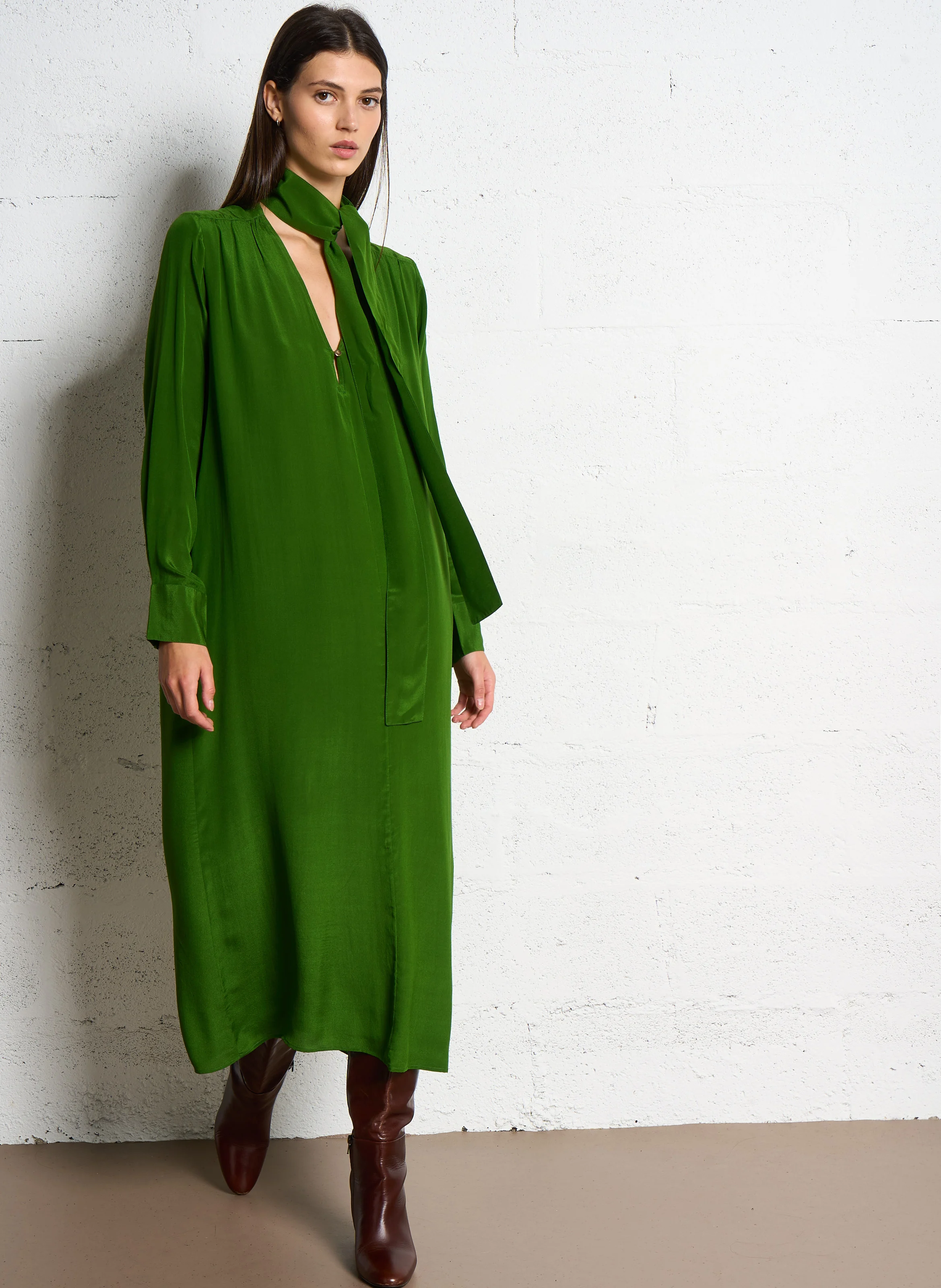 GRANT - Robe manches longues en soie | Vert