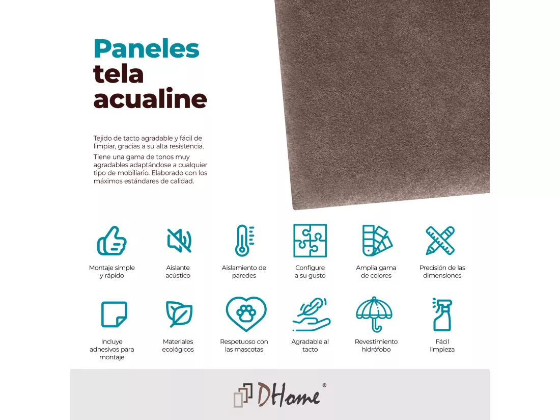 DHOME Lot de 6 Panneaux Rembourrés en Tissu Aqualine Autocollants pour Mur Acoustiques Absorbants Protection contre (Marron chocolat, 50x40cm,x6)