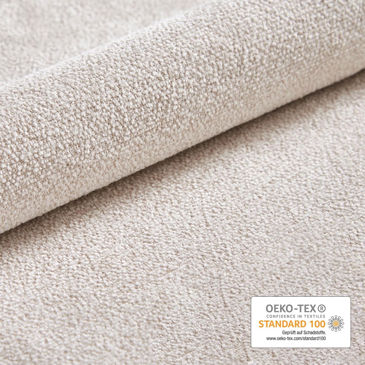 B&D home® Esszimmerstuhl Daisy drehbar – mit Armlehnen, 360° Drehfunktion, Webstoff in Creme, Massivholzgestell Natur, komfortabel gepolstert, skandinavisch, Loungesessel für Küche & Wohnzimmer