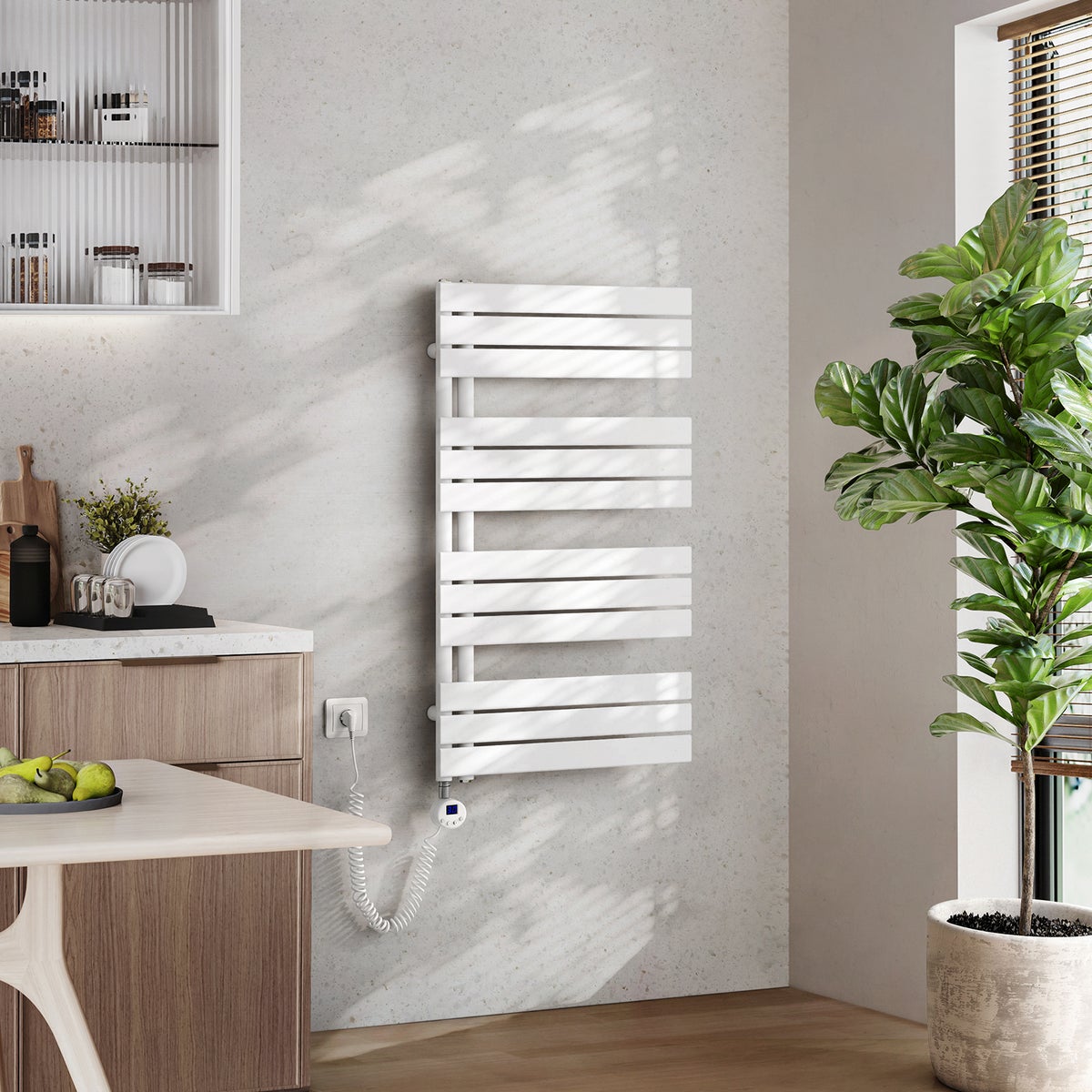EMKE Elektrische Design Paneelradiator met Thermostaat en Timer voor Handdoekradiator, Zijdelings Open, Verticaal, 600 Watt, 60 cm x 104 cm, Wit