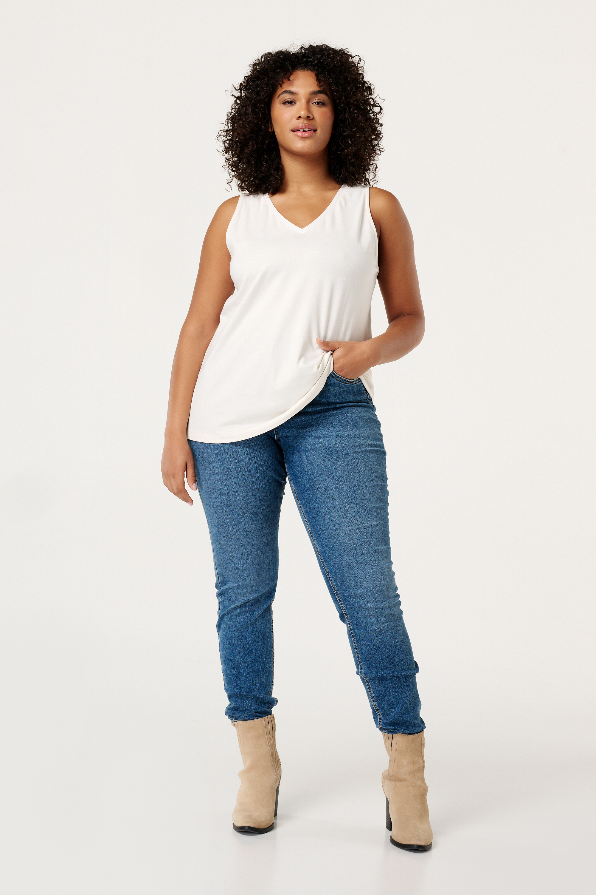 Top met V-hals Cream
