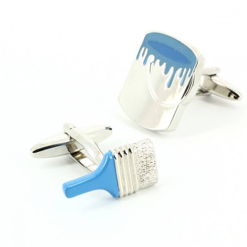 Boutons de manchette, Piceau et pot de peinture bleu