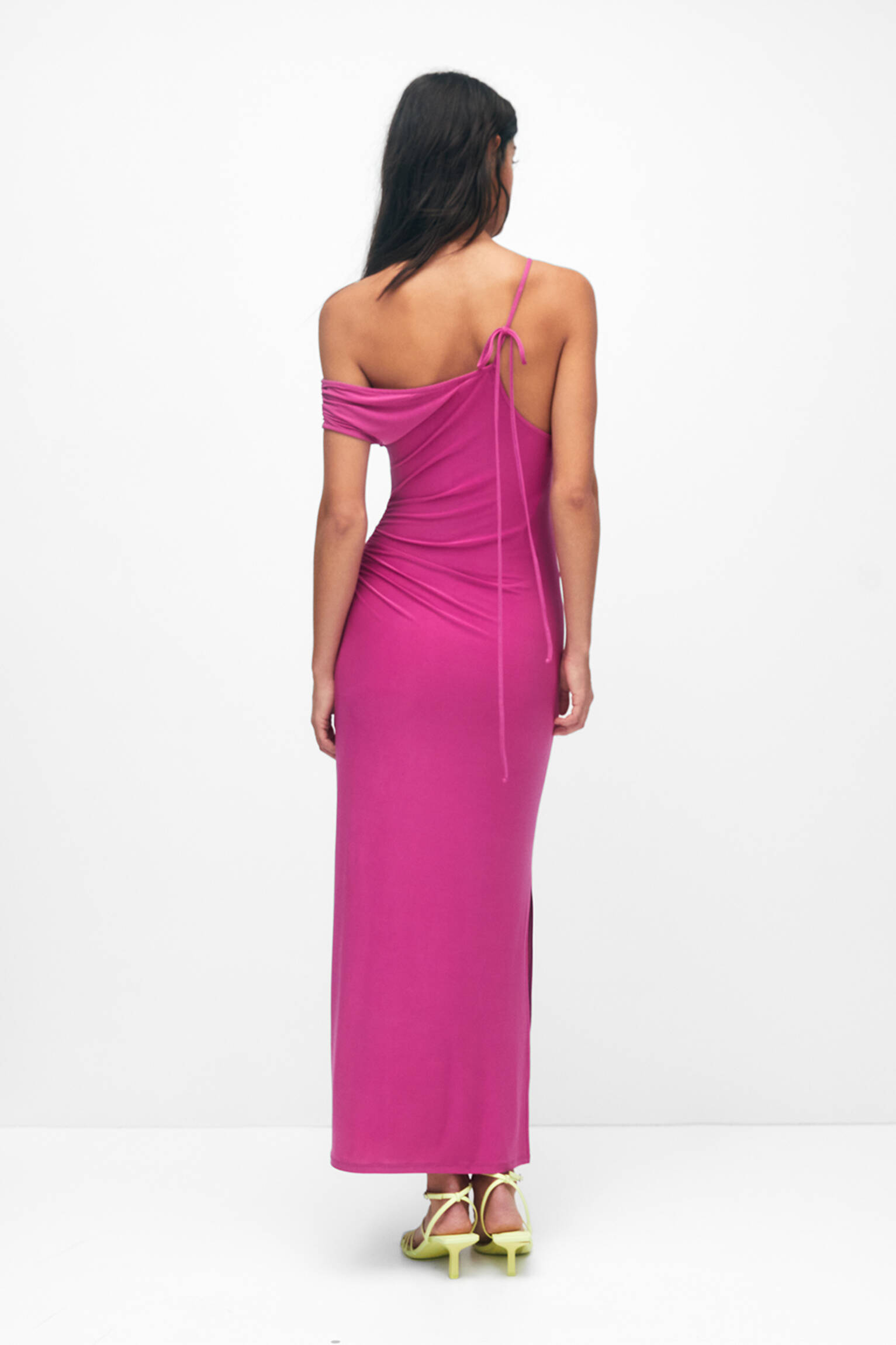 VESTIDO MIDI ASSIMÉTRICO MULTIPOSIÇÕES - FÚCSIA